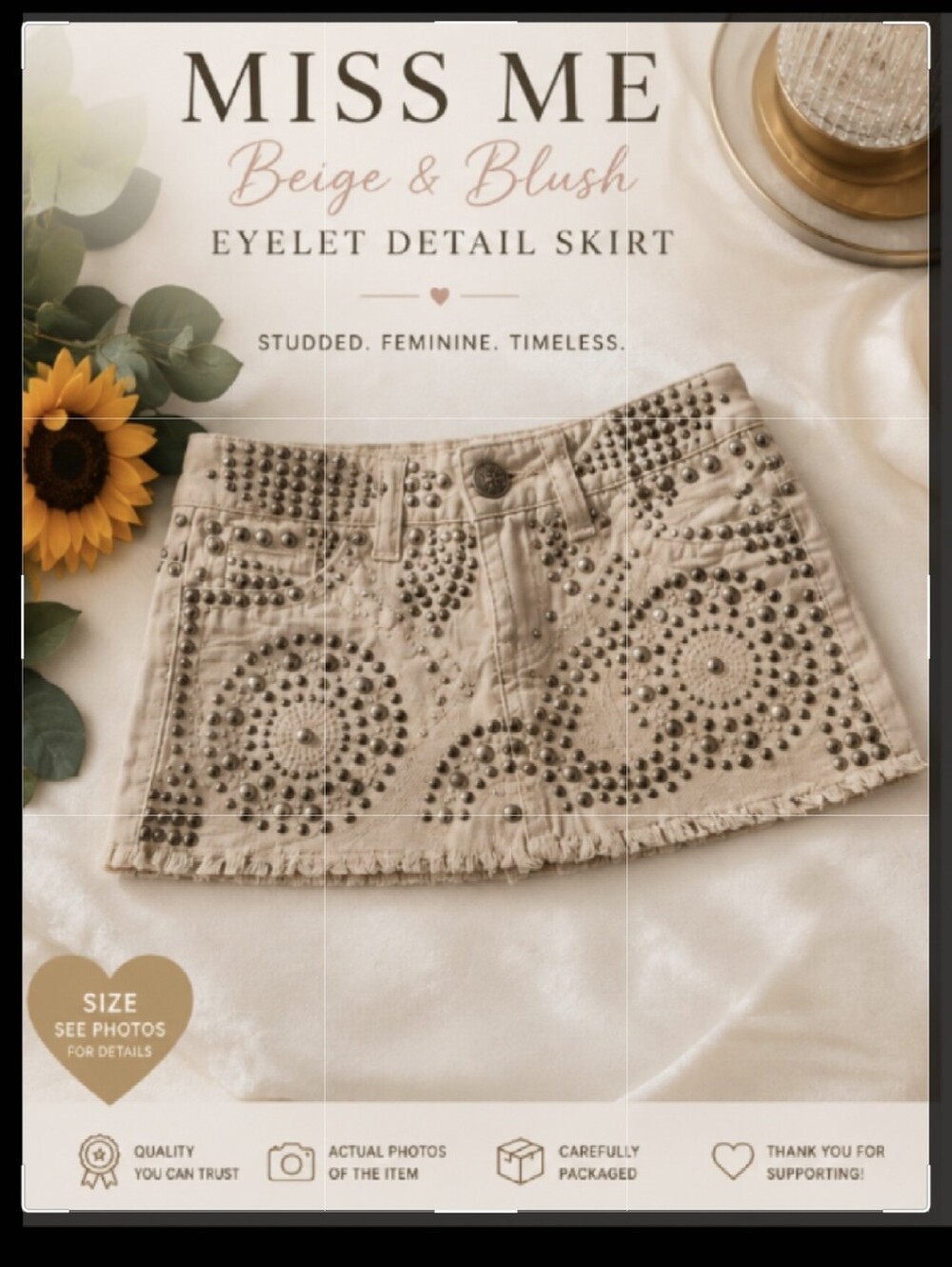 Miss Me Beige and Blush Eyelet Detail Skirt